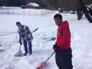 winter scene shoveling